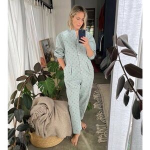 Nico Nico The Selma Puff Sleeve Jumpsuit In Sky Floral Size Medium